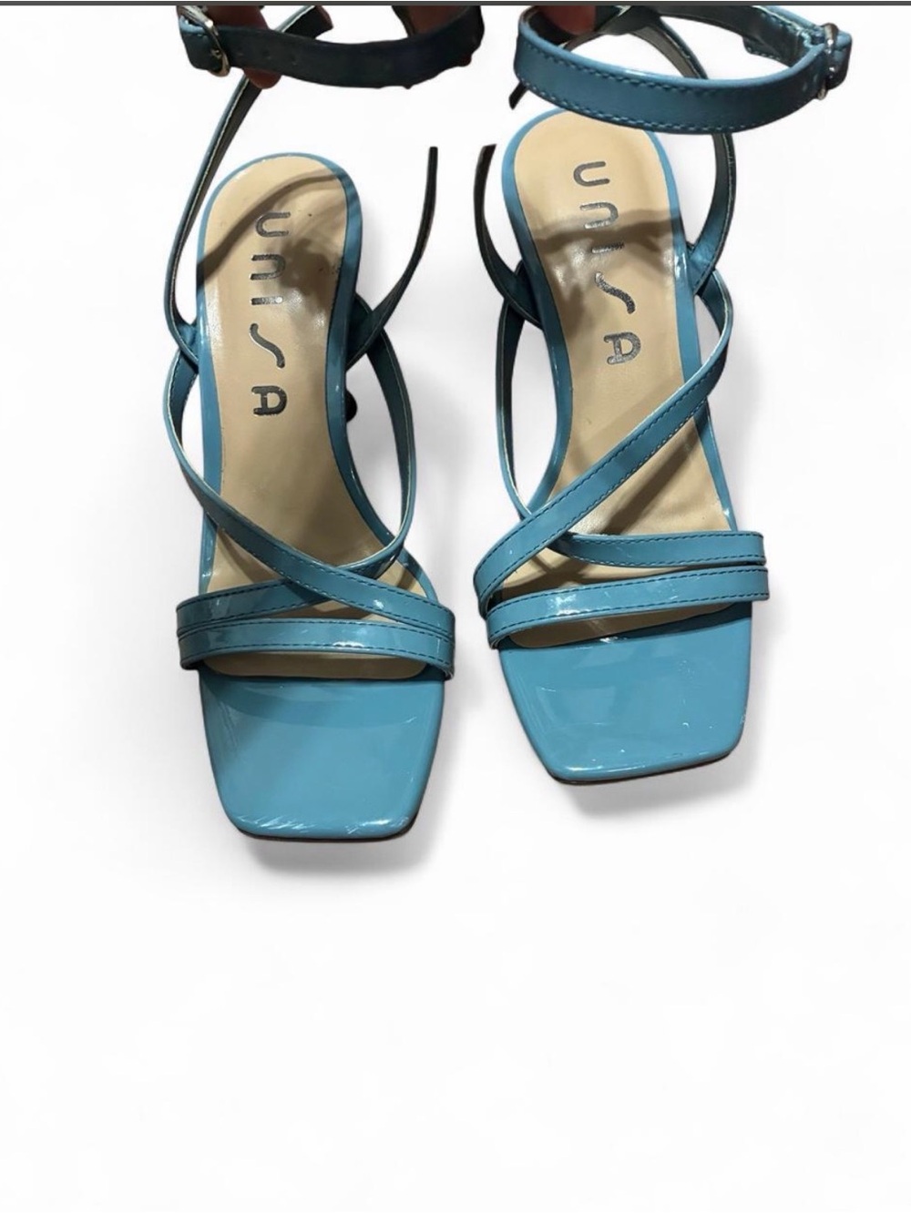 Unisa Teal Blue Patent Strappy Heels